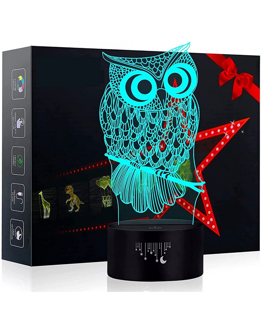 Meetrip Owl Lights 3D Night Light for Kids 7 Colors Touch Table Desk Lamps LED Vision Illusion Lighting with USB Baby Bedroom Sleep Lamp Birthday Party for Children - BNBZSMHMS