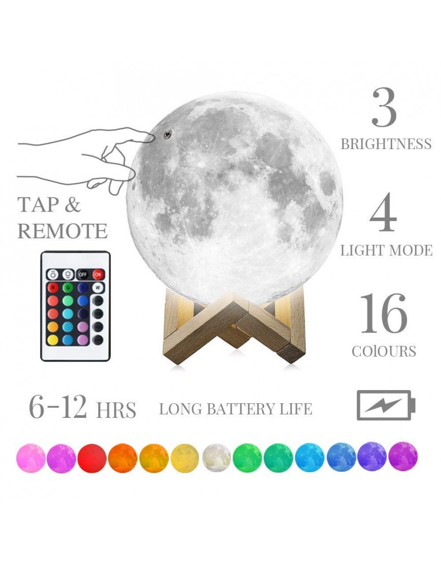 Moon Lamp 4.7 Mono Living LED Moon Night Light with Stand Remote Control Night Lamp for Kid Bedroom Boho Decor Gift for Teenage Girl Neutral Baby Stuff Celestial Gadget Idea for Teen - B80XN3L6K