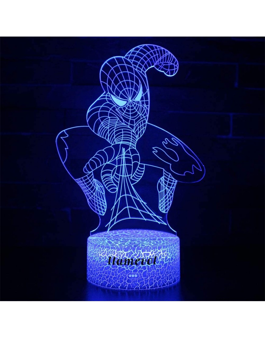 Night Light for Kids Birthday Gift 3D Illusion Lamp Optical Led Desk Gifts for Boys Men Home Decor Office Bedroom Party Decorations Web Shooter Nursery Lighting 7 Color Change - B5WUX6FPP