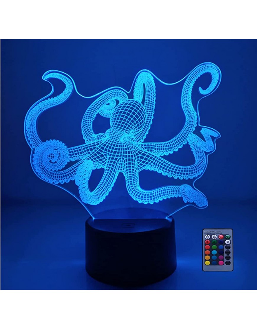 Optical Illusion 3D Squid Night Light 16 Colors Changing USB Powered Remote Control Touch Switch Decor Lamp LED Table Desk LampChildren Kids Christmas Xmas Brithday Gift - BA6VAIHRD