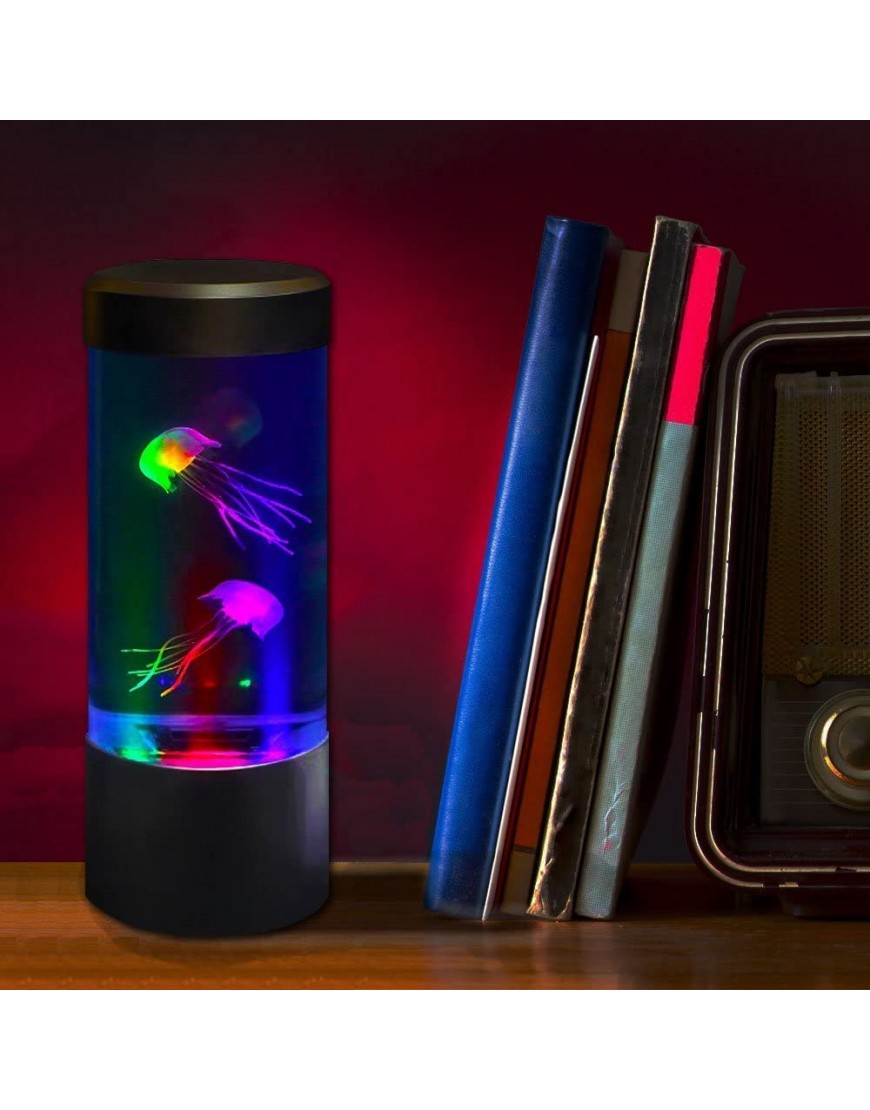 Playlearn Mini Jellyfish Lamp with 5 Color Settings – Round Desktop Aquarium Mood Lamp Battery Powered - B3HA25TJK