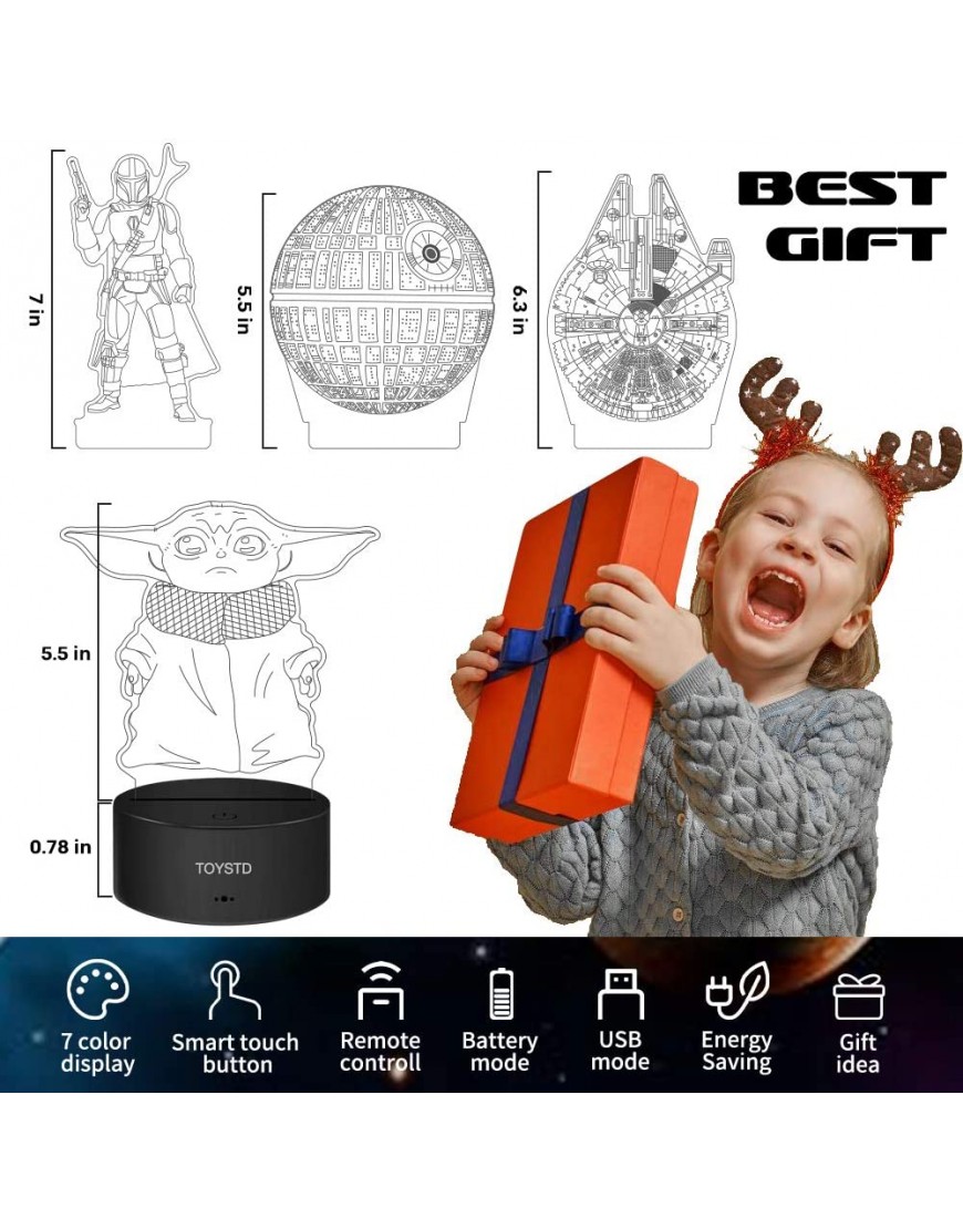 Star Wars Gifts Night Light for Kids,3D Illusion 4 Pattern Star Wars Toys Lamp for Room Decor,Christmas Birthday Gifts for Kids Mens Womens Star Wars Fans - BJFKAGB7M