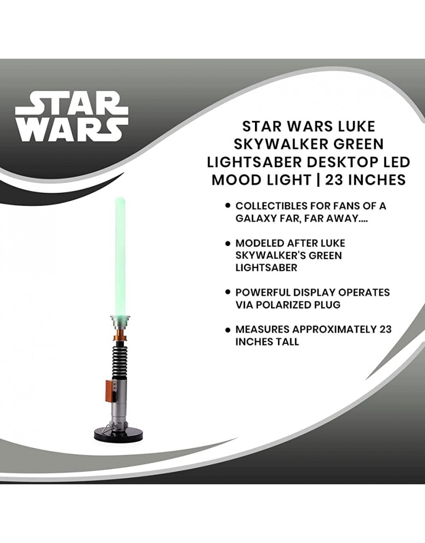Star Wars Luke Skywalker Green Lightsaber 23-Inch Desktop LED Mood Light | Nightstand Table Lamp with LED Light for Bedroom Desk Playroom | Home Decor Kids Room Essentials | Gifts and Collectibles - B49XIELVP