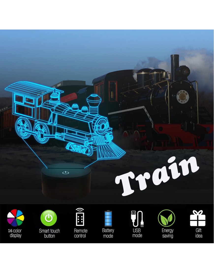 Train Night Light 3D Illusion Lamp for Kids 16 Colors Changing with Remote Control Dim Function Creative Birthday Xmas Gifts for Kids Boys Bedroom Decor - BL2KFRTC0