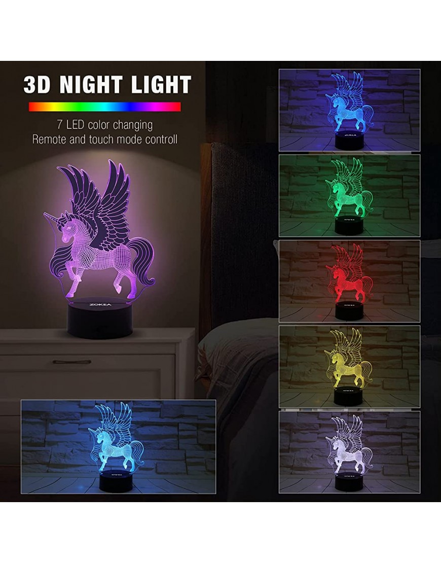 Unicorn Gifts for Girls Unicorn Toys 3D Unicorn Night Light for Kids with Remote&Smart Touch 7 Colors Changing Unicorn Lamp 3 4 5 6 7 8 Year Old Christmas Birthday Decorations Unicorn Gifts for Women - BL2RD33G5