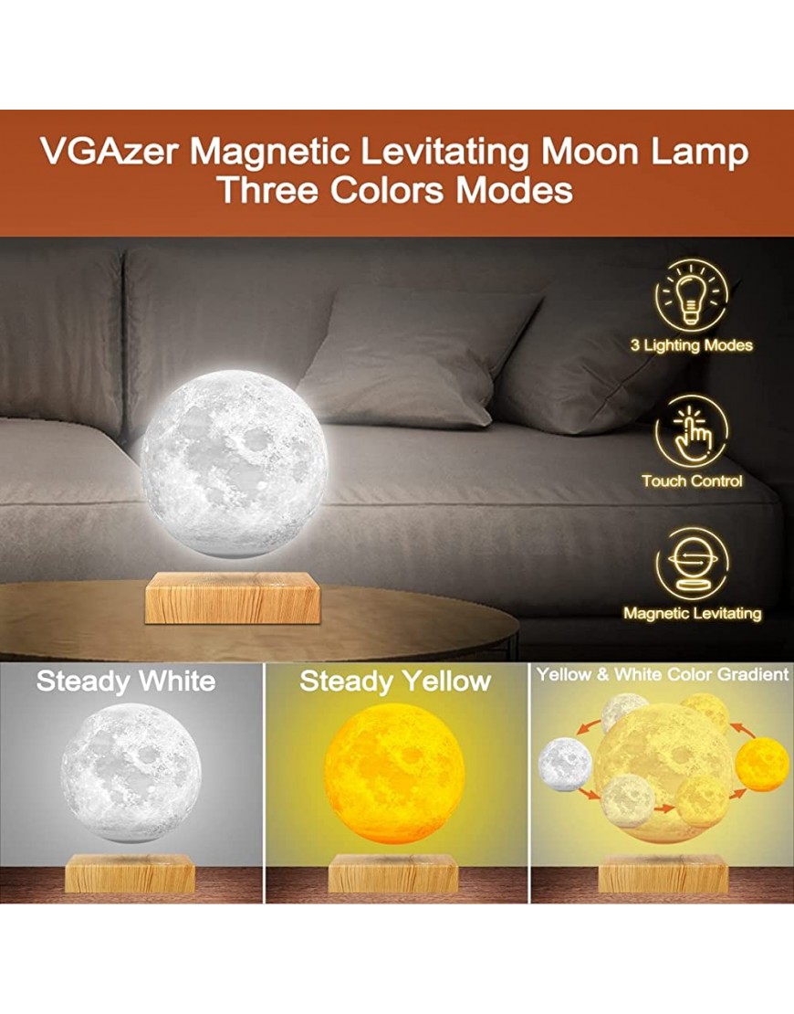 VGAzer Levitating Moon Lamp Floating and Spinning Moon Light Spinning in Air Night Lamp for Office Home Room Decor 3 Colors - BFARXEUY5