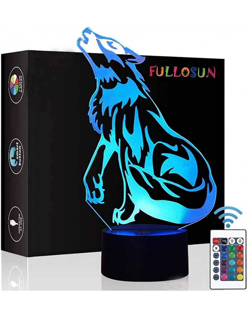 Wolf Gifts 3D Night Light for Kids Optical Illusion Lamp Co-Sleeping ,Remote Controller with 16 Color Changing Birthday Gifts & for Kids Boys & Men - BXUSQ0R80