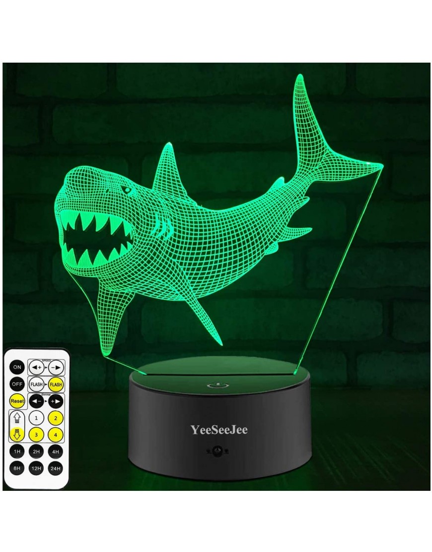 YeeSeeJee Shark Toys,Shark Night Light with 7 Colors Adjustable Timer Remote Control Shark Toys for Boys Birthday Gifts for Girls Age 5 6 7 8 9 Year Old Boys Gifts Shark 7CB - BDSFEMOYS