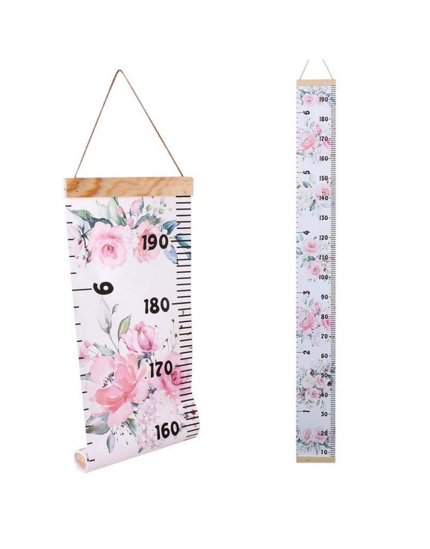 1PCS 8'' x 79'' Kids Baby Growth Chart Ruler Roll-Up Removable Canvas Wall Ruler Height Measure Chart Flower Painting Hanging Rulers Wall Room Decoration for Girls Boys Toddlers - B84NUPVEG