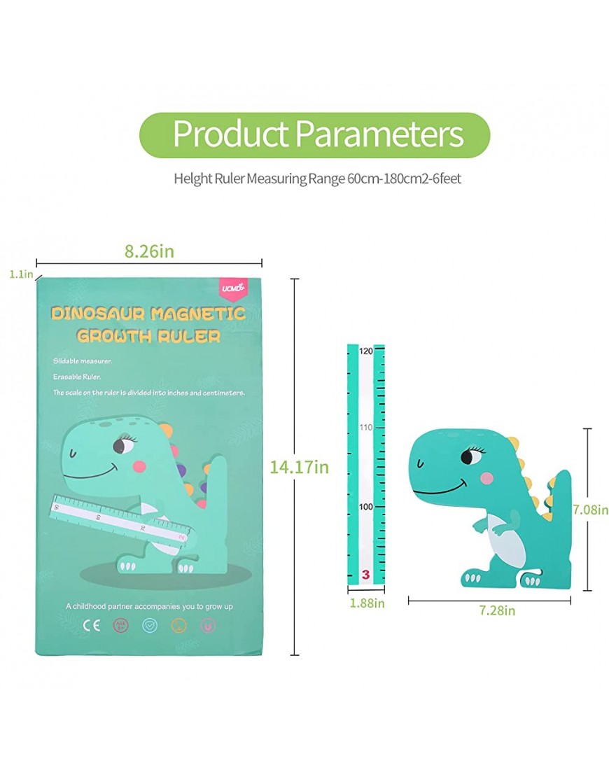 3D Children Growth Chart Measuring Height for Bedroom-Ruler Dinosaur Magnetic Growth Charts Ruler,Cute Animal Image for Kid’s Height Chart,Removable Wall Decor for Boys and Girls - BOUMT8G6N