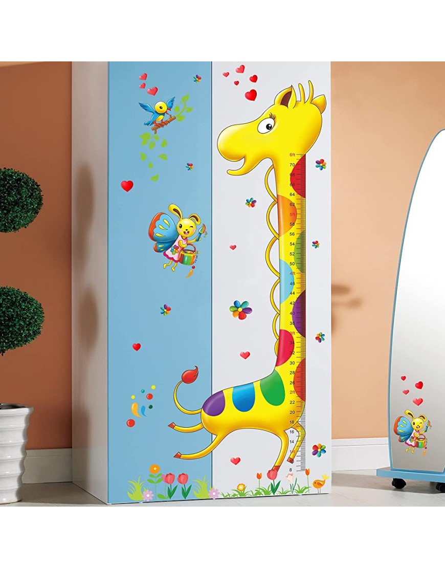 Animals Rainbow Giraffe Height Chart Wall Stickers Inches Kids Measure Height Growth Wall Decals Removable for Nursery Playroom Girls Boys Children's Bedroom Decoration Ruler Measuring Range 8in-6ft - BBW6L96MZ