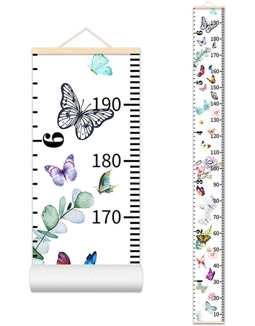 ASENART Kids Growth Chart Wood Frame Fabric Canvas Butterfly Height Measurement Ruler from Baby to Adult for Child's Room Decoration 7.9 x 79in - B9FF0ZML2