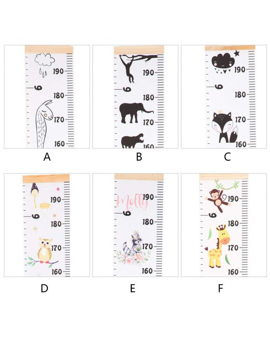 Canvas and Wood Wall Growth Chart Animal Print Height Measurement Ruler Perfect Hanging Wall Decor for Baby Kids Room Nursery Bedroom F - B52QTH0TR