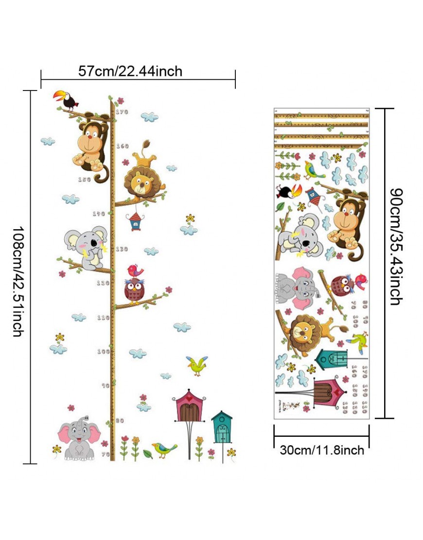 Horolas Removable Children Height Growth Chart Wall Stickers Tree Animal Growth Chart for Kids PVC Height Measure Decal for Nursery Bedroom Living Room Decoration - BA0PJG1F4