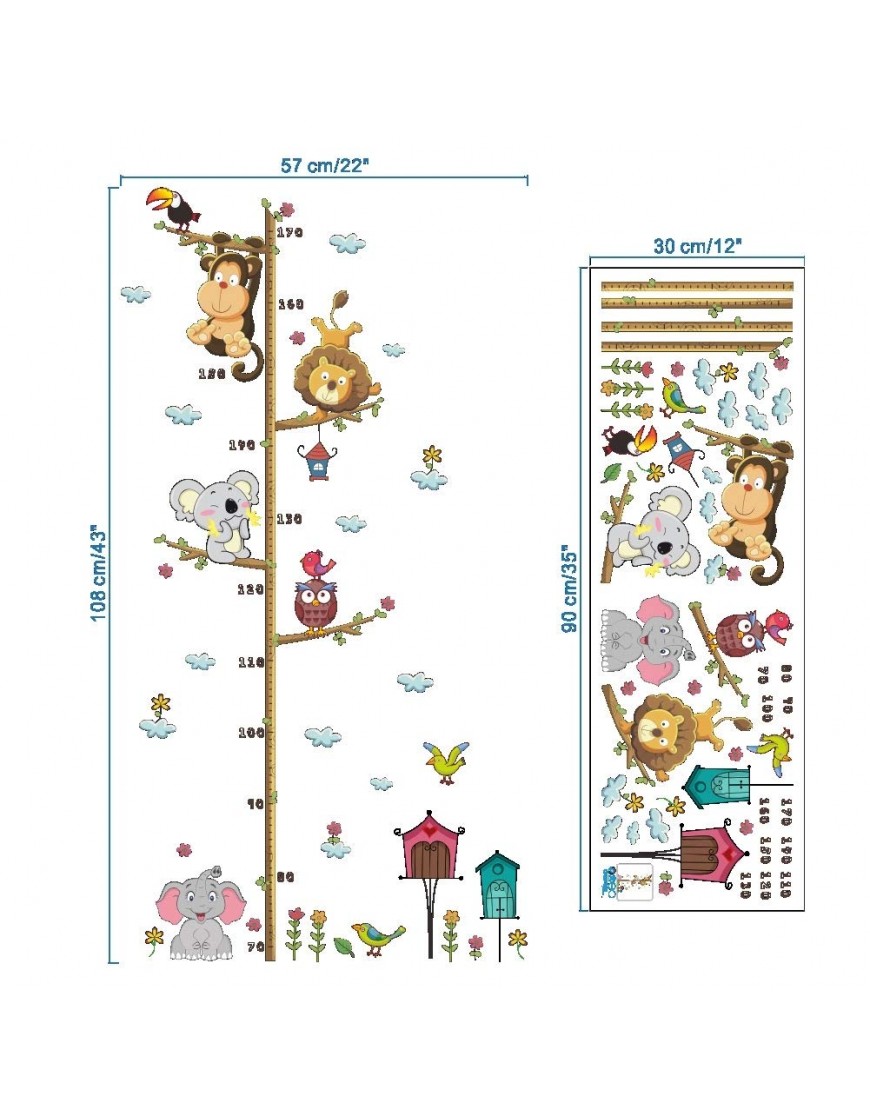 Kids Children Height Growth Chart Wall Stickers Tree Animal Removable Wall Stickers for Home Bedroom Decor - BK06WO988