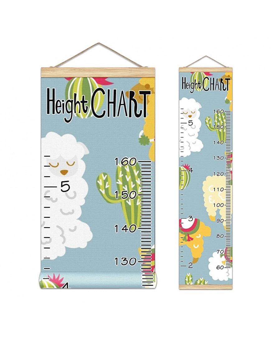Kids Growth Chart Ruler for Wall Wood Frame Height Measure Chart 13.4x56 in Linen Hanging Height Growth Chart Cute Alpacas Lama Cactus Kids Room Decor - BCIAAY46A