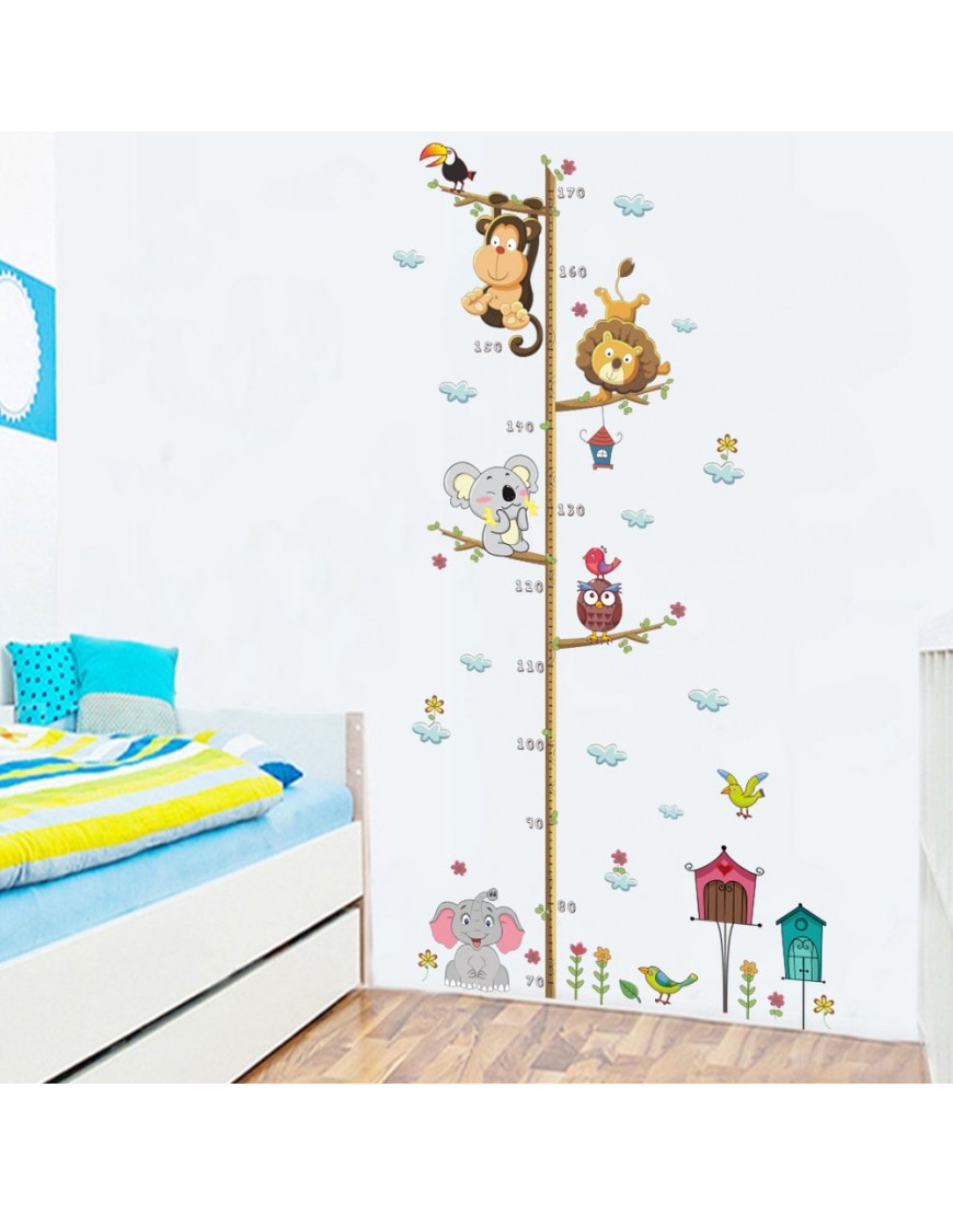 OFISSON Jungle Zoo Tree and Animals Height Growth Chart Kids Wall Decals Wall Stickers Peel and Stick Removable Wall Stickers for Kids Nursery Bedroom Living Room - BMRSZZX30