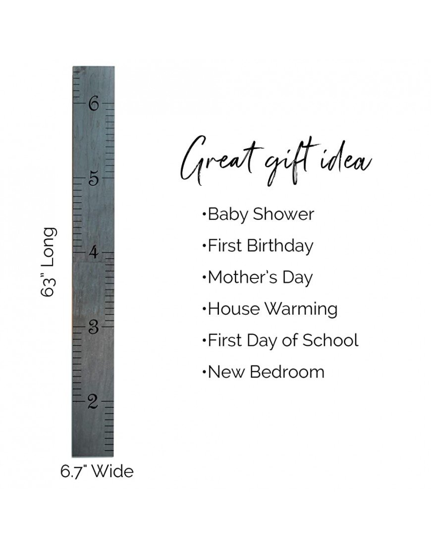 Original Wooden Ruler Growth Chart for Children Boys & Girls | Nursery Wall Decor Grey - B6GVY3EBN