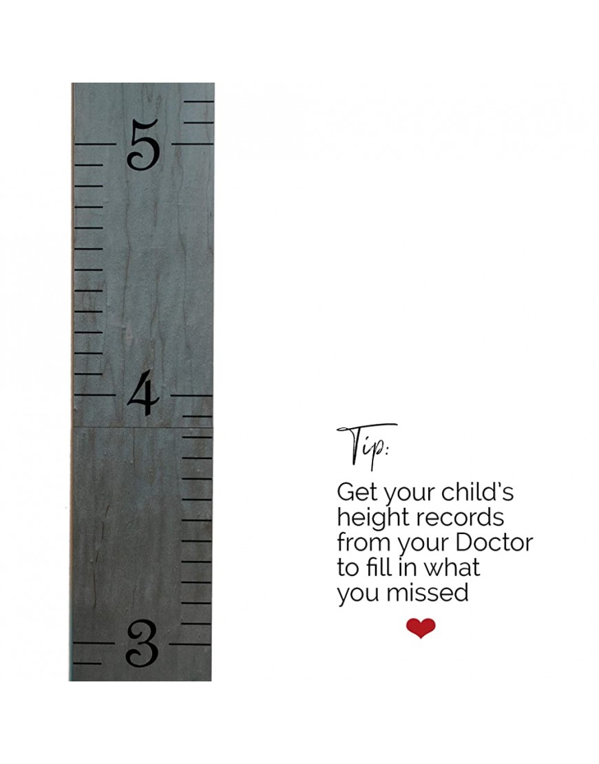 Original Wooden Ruler Growth Chart for Children Boys & Girls | Nursery Wall Decor Grey - B6GVY3EBN