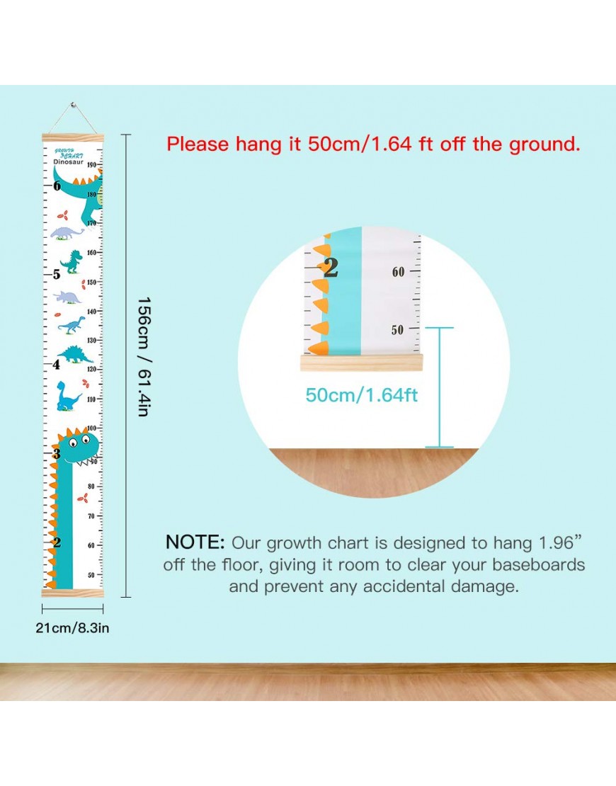 Outivity Growth Chart for Kids Height Chart for Kids Boys Girls Baby Canvas & Wooden Removable Growth Height Chart Wall Room Decor Dinosaur - BHXKH30CS