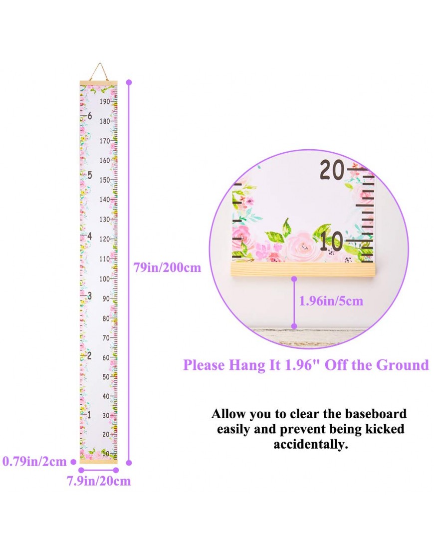 QtGirl Kids Growth Chart Height Chart for Child Height Measurement Wall Hanging Rulers Room Decoration for Girls Boys ToddlersFlower - BC8926LCW