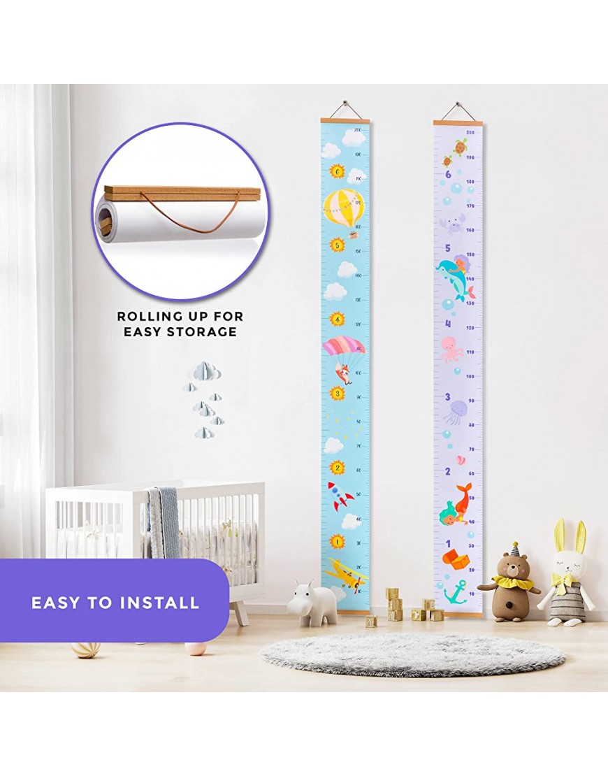 RubyRoo Baby Growth Chart Growth Chart for Kids Nursery or Toddler Room Wall Decor for Girl Removable Roll Up Canvas Children Height Measure Chart with Wood Frame 7.9 x 79 Seaworld Theme - BEQ6K0VGY