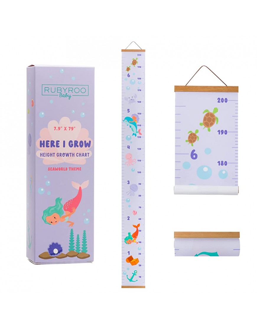 RubyRoo Baby Growth Chart Growth Chart for Kids Nursery or Toddler Room Wall Decor for Girl Removable Roll Up Canvas Children Height Measure Chart with Wood Frame 7.9" x 79" Seaworld Theme - BEQ6K0VGY