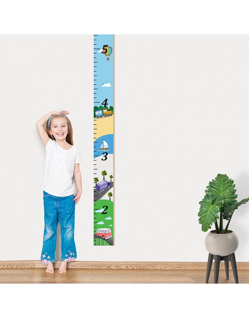 Wooden Growth Chart for Kids [Boys and Girls] | Growth Chart Ruler Kids Height Chart | Measuring Kids Height Wall Decor for Kids Transportation Themed - B8TXM4GLM