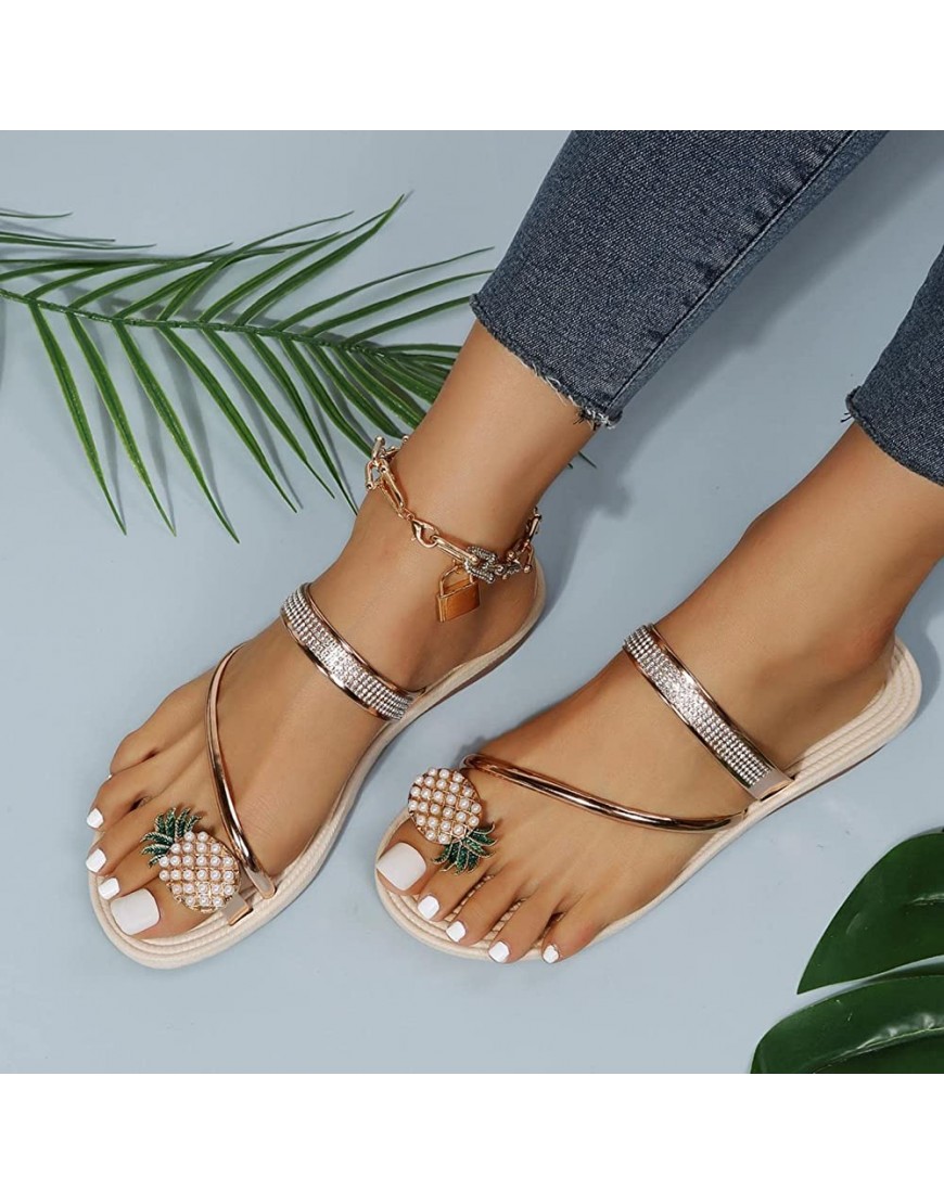 Aayomet Beach Sandals for Women,Womens Sandals Pineapple Set Toe Casual Beach Elastic Flats Sandals Open Toe Slippers - BW3NAHQ91