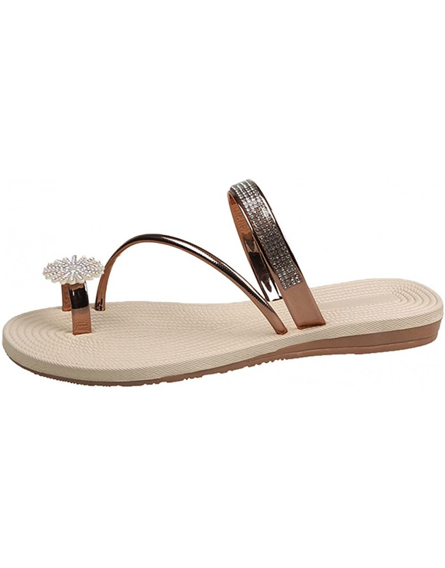 Aayomet Gladiator Sandals for Women,Womens Sandals Pearl Set Toe Elastic Flats Sandals Open Toe Casual Beach Slippers - BSL2CS5DN