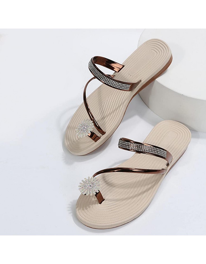 Aayomet Sandals for Women Dressy,Womens Sandals Pearl Set Toe Elastic Flats Sandals Open Toe Casual Beach Slippers - BKZB3YJIE