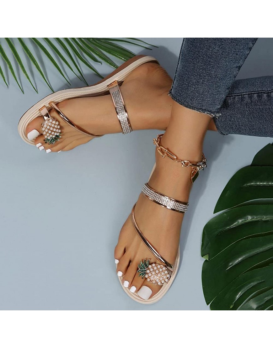 Aayomet Wedge Sandals for Women,Womens Sandals Pineapple Set Toe Casual Beach Elastic Flats Sandals Open Toe Slippers - BKQSBQP6Z