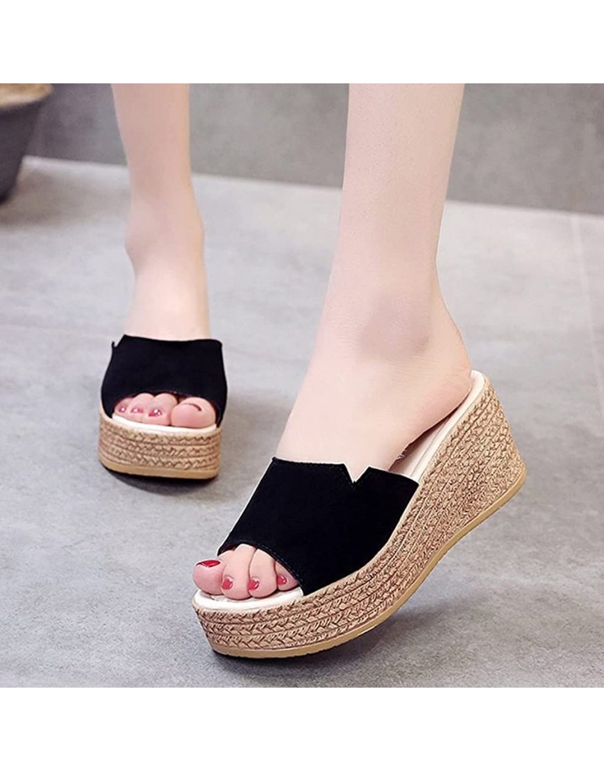 Padaleks Round Toe Wedge Sandals for Women Leather Sandals Slip On Platform Heels Shoes for Party Dating Daily - BQQ9KVYC3