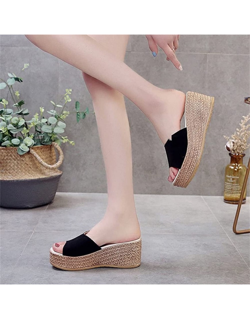 Padaleks Round Toe Wedge Sandals for Women Leather Sandals Slip On Platform Heels Shoes for Party Dating Daily - BQQ9KVYC3