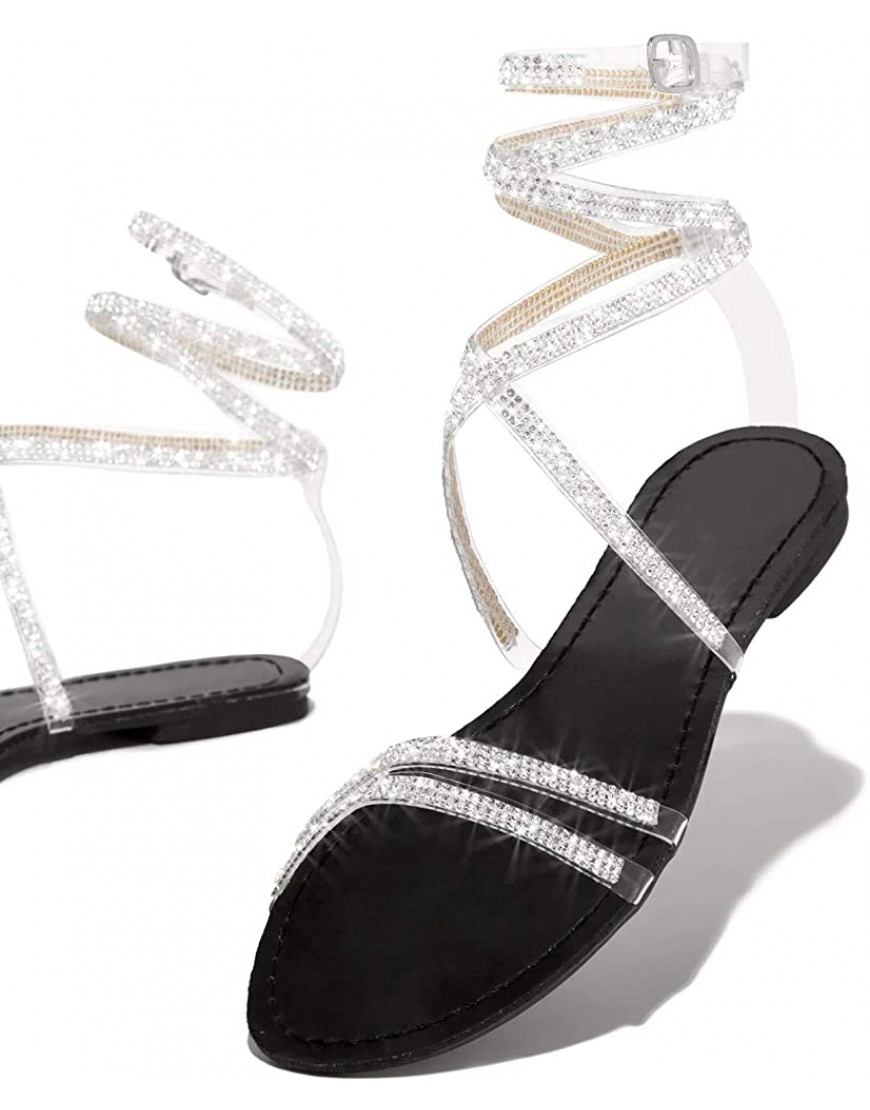 Padaleks Sandals for Women Bohemia Bling Rhinestone Flat Sandals Gladiator Strappy Open Toe Roman Dress Shoes - BM65PMFCJ