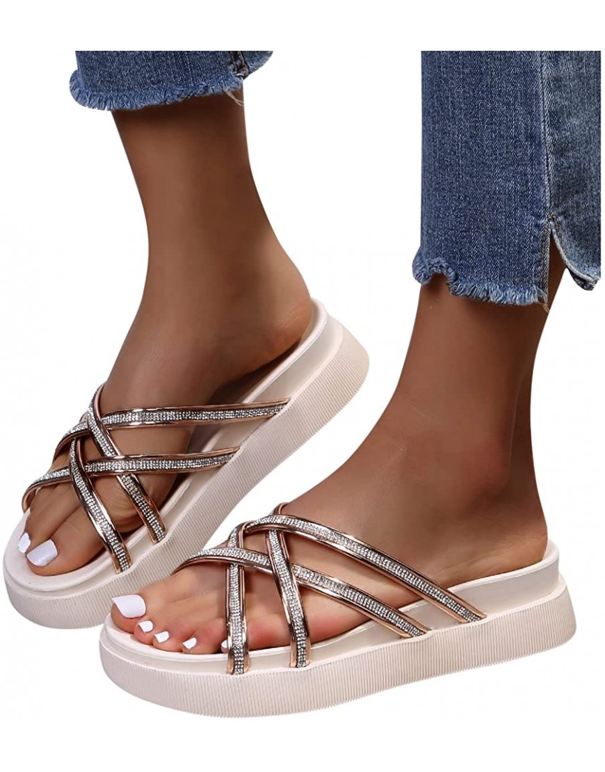 Padaleks Womens Flatform Sandals Rhinestones Open Toe Casual Slip on Platform Heels Beach Sandal for Women Dressy - BXETG79PN