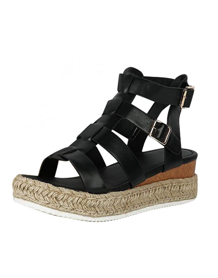 Reokoou Platform Sandals for Women Casual Ankel Buckle Strap Open Toe Wedge Espadrille Sandal Summer Beach Shoes - BESJX1VVP