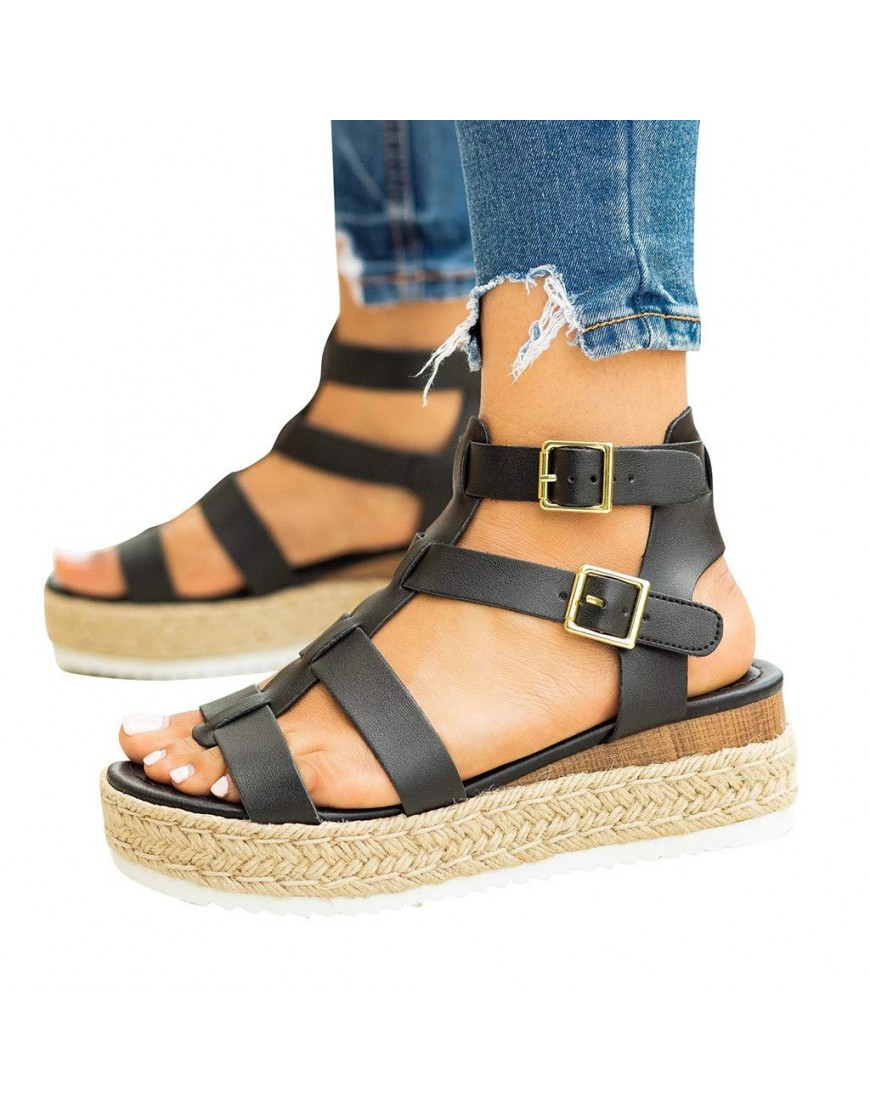 Reokoou Platform Sandals for Women Casual Ankel Buckle Strap Open Toe Wedge Espadrille Sandal Summer Beach Shoes - BESJX1VVP