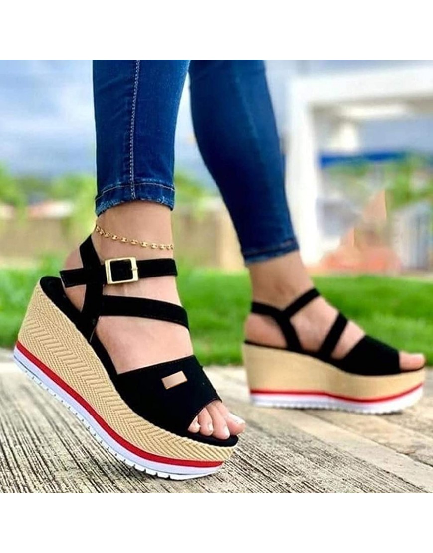 Reokoou Women's Summer Wedge Platform Sandals Casual Outdoor Comfortable Slip on High Heel Sandal Walking Shoes - BZNKLFC7E