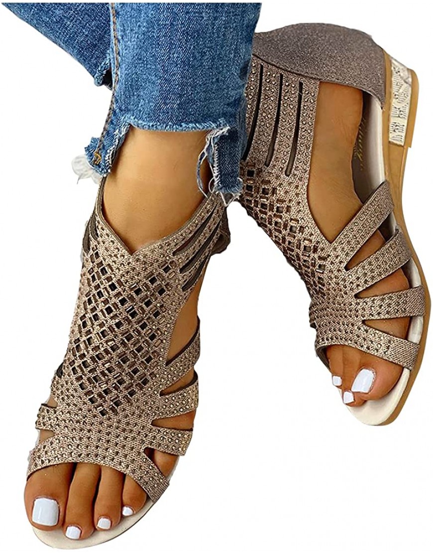 Wedge Sandals Roman Style Crystal Low Heel Comfy Wedge Sandals Wide Width Dress Shoes Back Zipper Pumps - BOHMS0H4R