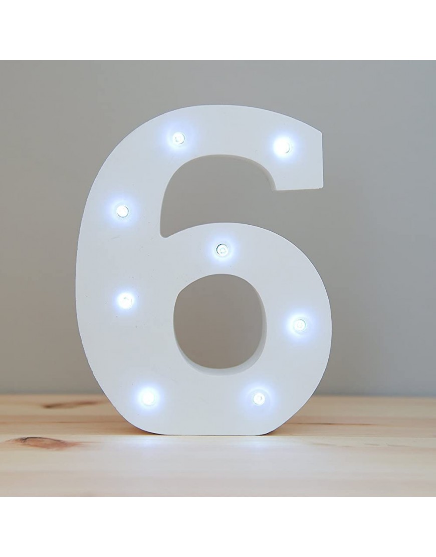 WONFAST Decorative Light Up Wooden Number Letters White Wood Marquee LED Number Lights Sign Party Wedding Decor Battery Operated Number 6-White - B912LBG7L
