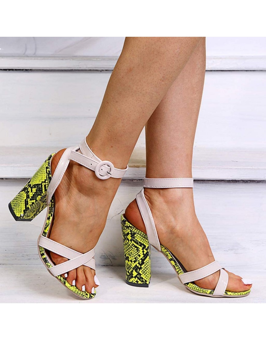 ZBYY Women's Crisscross Chunky Block High Heel Sandal Snake Print Open Toe Shoes Ankle Strap Dressly Party Sandals - B79FDKH5S