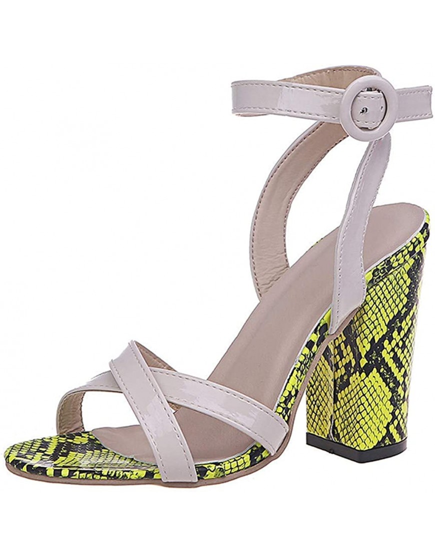 ZBYY Women's Crisscross Chunky Block High Heel Sandal Snake Print Open Toe Shoes Ankle Strap Dressly Party Sandals - B79FDKH5S