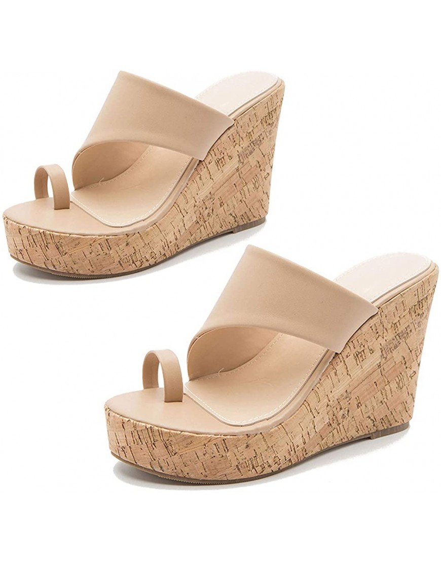 ZBYY Womens Platform Wedge Sandals Ring Toe Slingback High Heel Ankle Summer Dressy Shoes Wedges Beach Sandals - B41R79K1Y