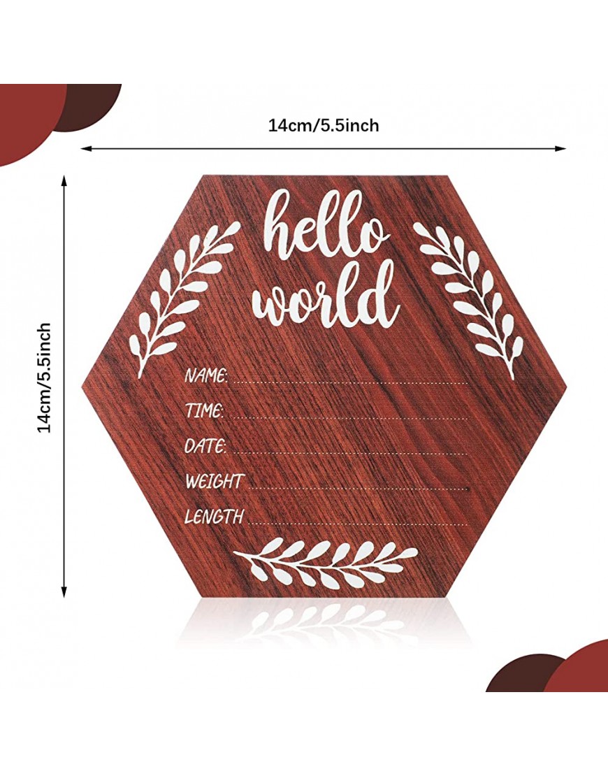 5.5 Inch Baby Birth Announcement Sign for Hospital Cherry Wooden Newborn Name Sign Hexagon Sign with White Paint Marker for Baby Gift Nursery Wall Decor - B1Y398O4W