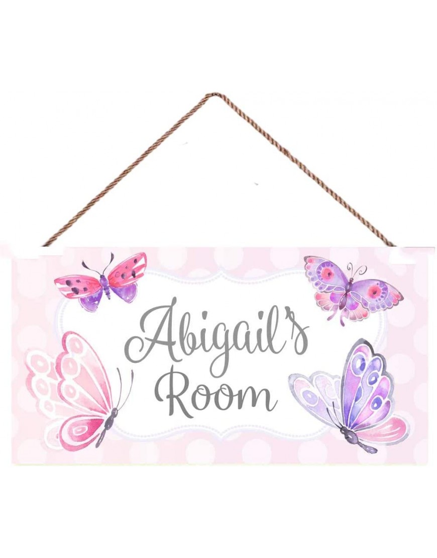 AJHERO Personalized Name's Pink Butterflies Door Sign Bedroom Nursery Wall Art Décor Gift - BWLX0SXEJ