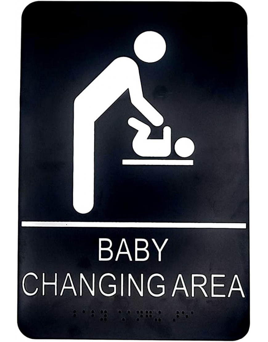 Kraken Sign Co. Baby Changing Area Sign ADA Compatible Braille Sign White Lettering and Graphic on Black Background 9" x 6" Self Adhesive Included - BAAPO1WJP