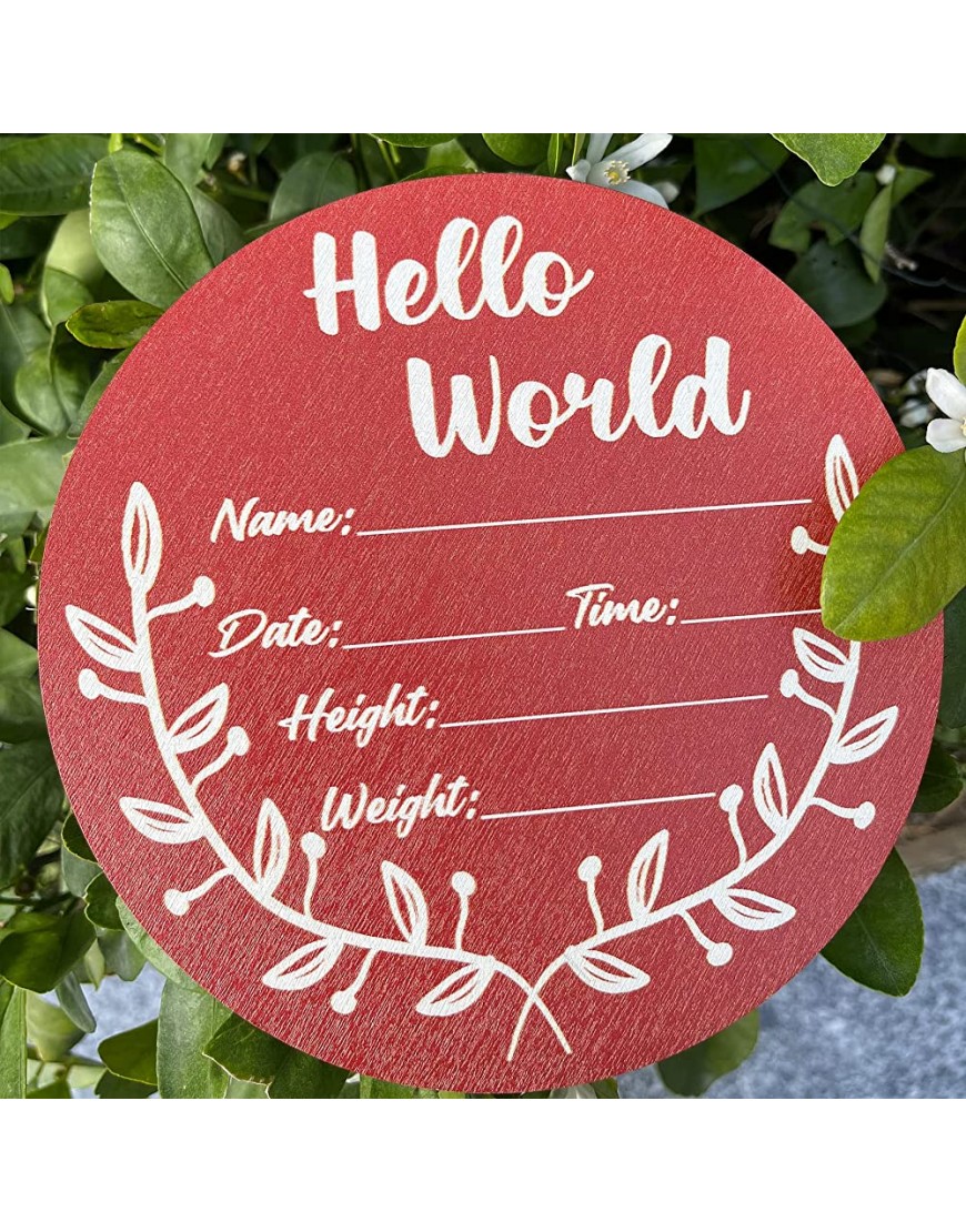 Newborn Announcement Sign for Hospital Wooden Birth Announcement Sign 5.8 in Baby Name Signs for Nursery Hello World Newborn Sign for Photo Prop Baby Shower Nursery Wall Décor 1PCS Cherry Color - BPR6U89YP
