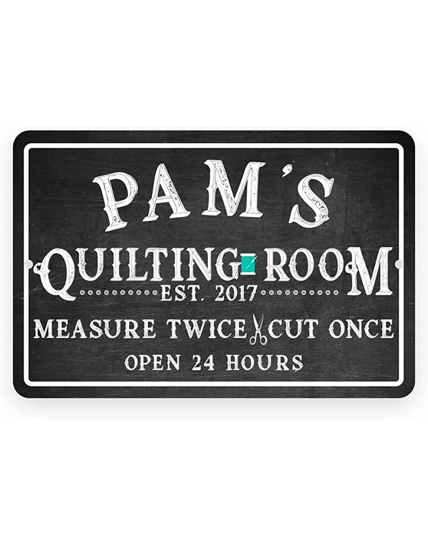 Pattern Pop Personalized Quilting Room Chalkboard Look Metal Room Sign 12x18 Inches - B6S2KLBHN