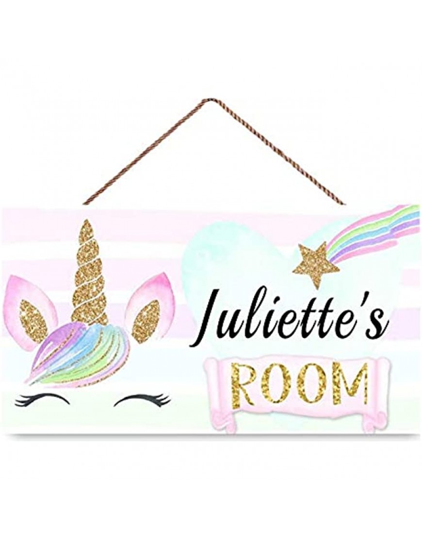 Personalised Rainbow Unicorn Face Door Sign Pink Gold Star Bedroom Nursery Wall Wooden Sign Décor - BUP37TZA0